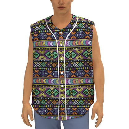 Colorful Native Navajo Tribal Print Sleeveless Baseball Jersey