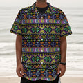 Colorful Native Navajo Tribal Print Textured Short Sleeve Shirt
