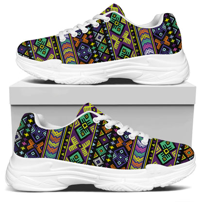 Colorful Native Navajo Tribal Print White Chunky Shoes