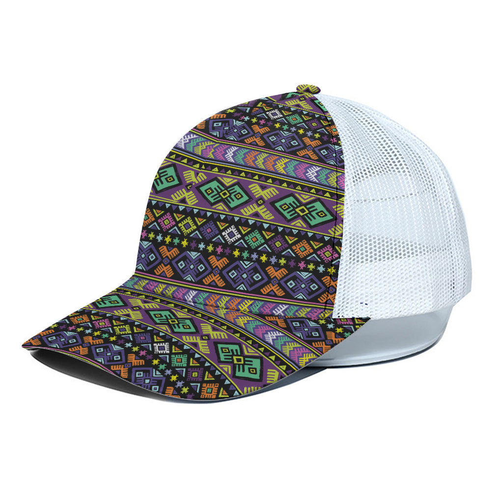 Colorful Native Navajo Tribal Print White Mesh Trucker Cap
