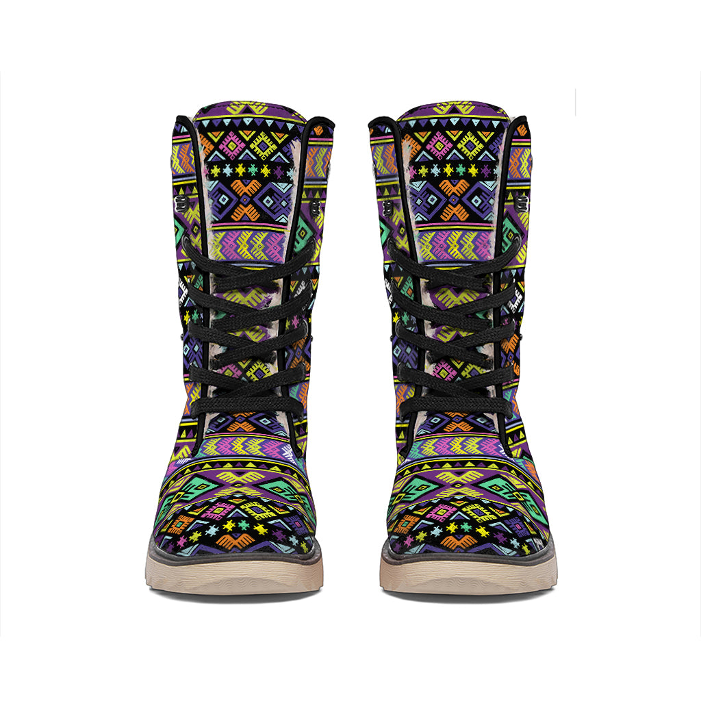 Colorful Native Navajo Tribal Print Winter Boots