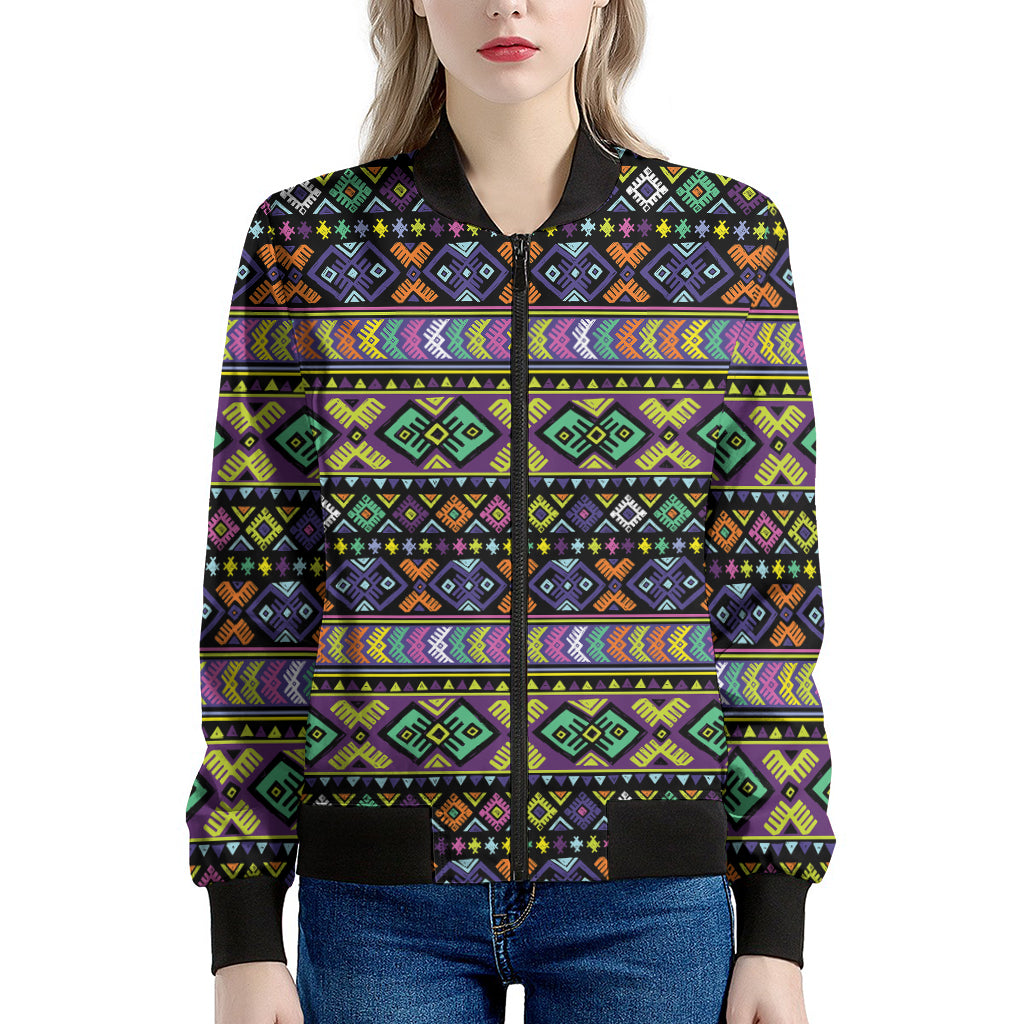 Colorful Native Navajo Tribal Print Women's Bomber Jacket