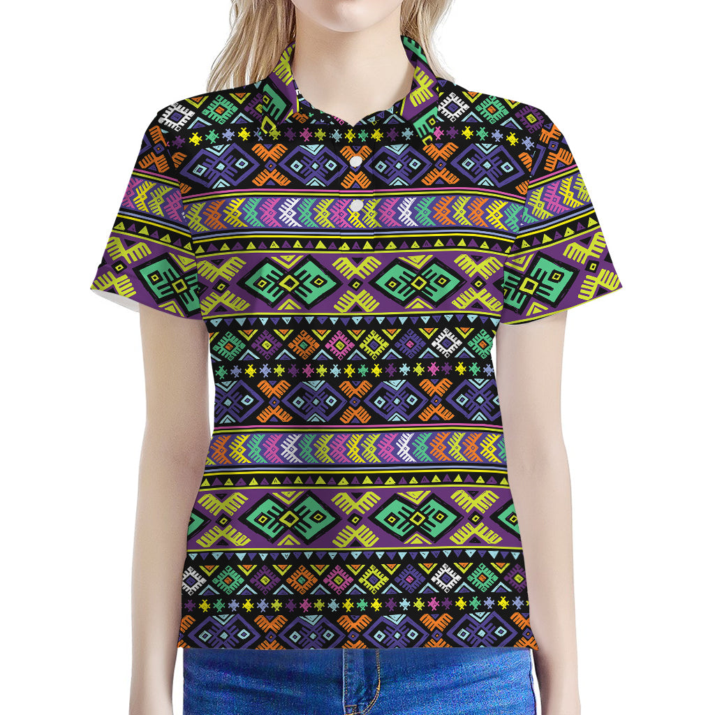 Colorful Native Navajo Tribal Print Women's Polo Shirt