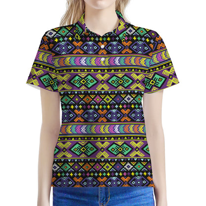 Colorful Native Navajo Tribal Print Women's Polo Shirt