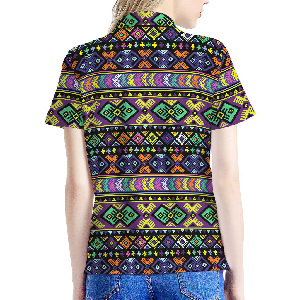 Colorful Native Navajo Tribal Print Women's Polo Shirt