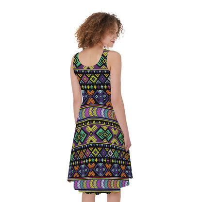Colorful Native Navajo Tribal Print Women's Sleeveless Dress