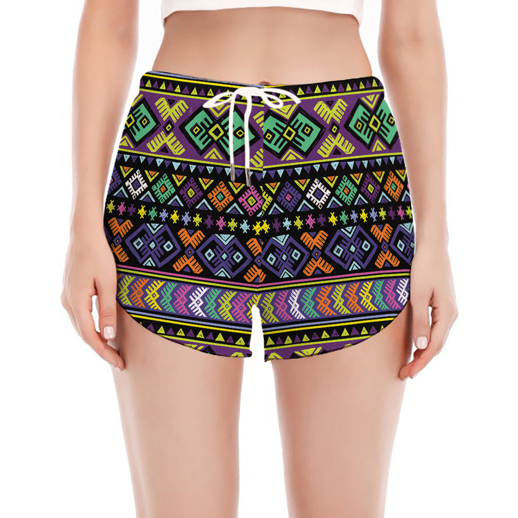 Colorful Native Navajo Tribal Print Women's Split Running Shorts