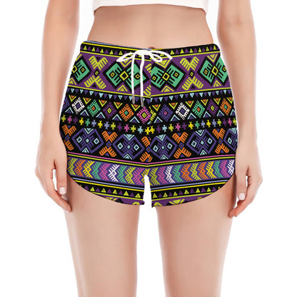 Colorful Native Navajo Tribal Print Women's Split Running Shorts