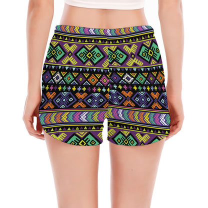 Colorful Native Navajo Tribal Print Women's Split Running Shorts