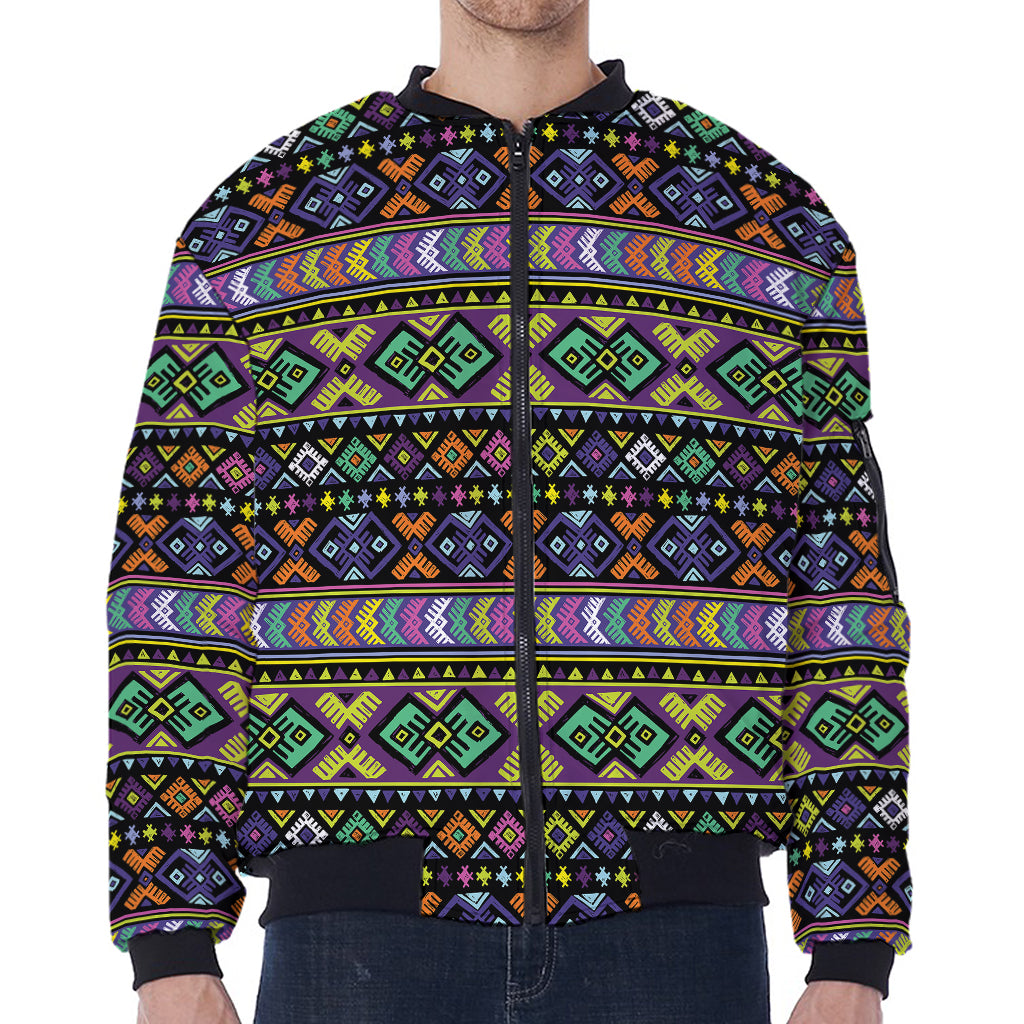 Colorful Native Navajo Tribal Print Zip Sleeve Bomber Jacket