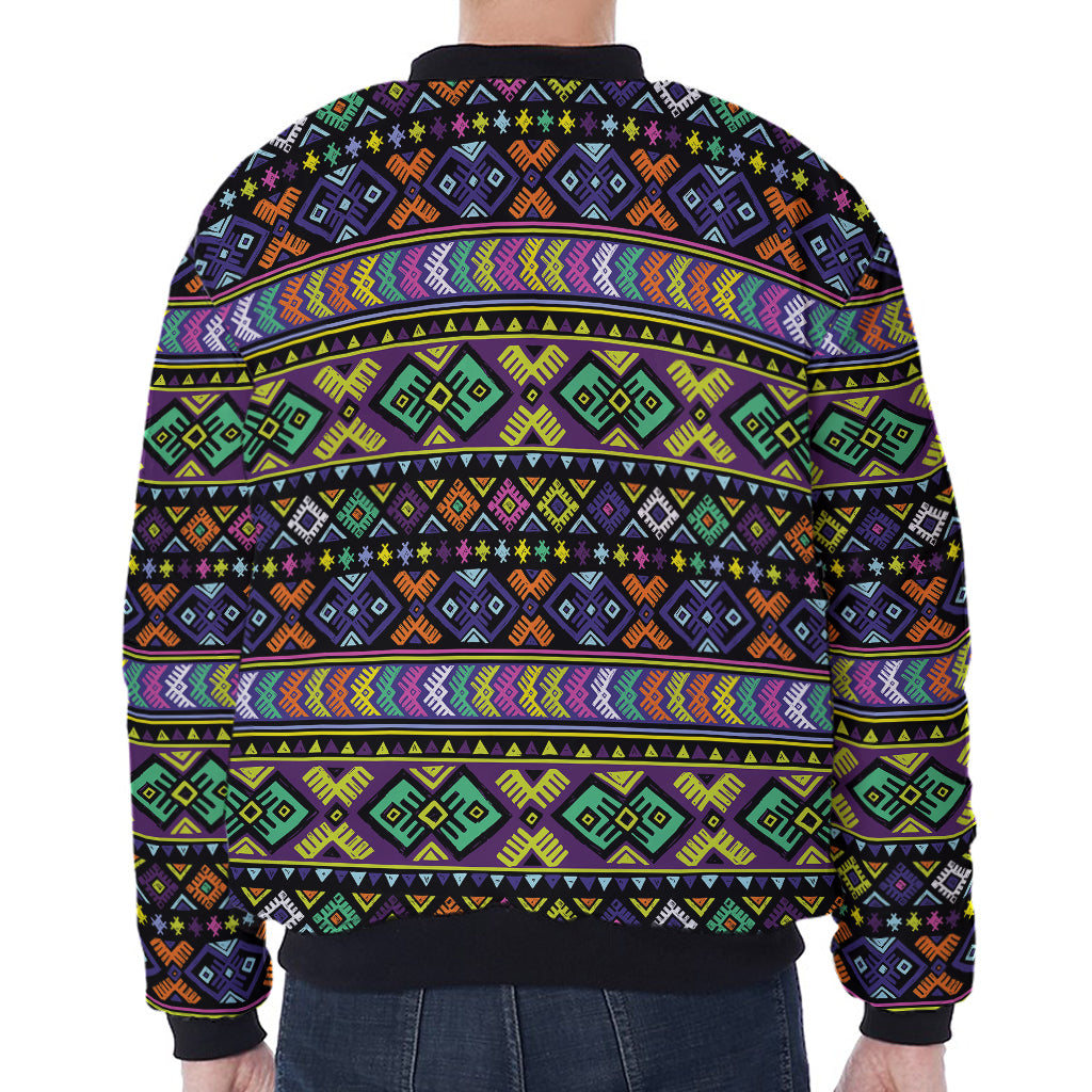 Colorful Native Navajo Tribal Print Zip Sleeve Bomber Jacket