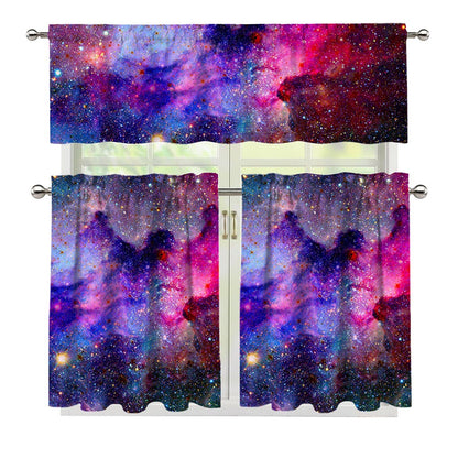 Colorful Nebula Galaxy Space Print 3 Piece Kitchen Curtains