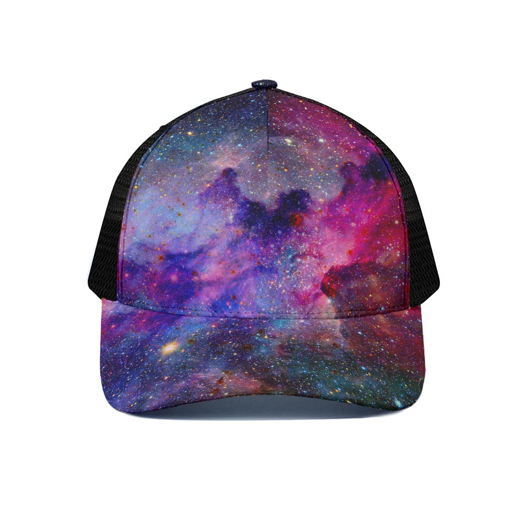Colorful Nebula Galaxy Space Print Black Mesh Trucker Cap