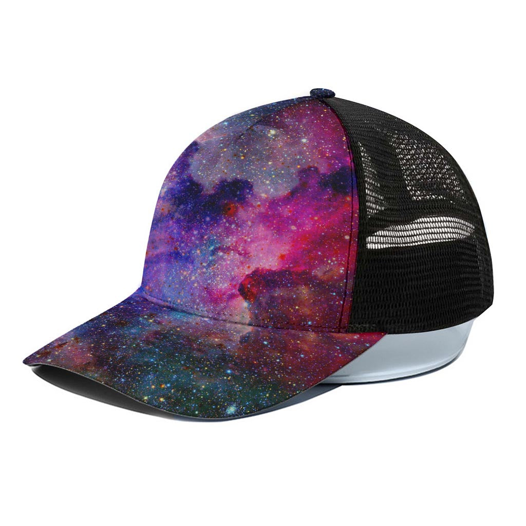 Colorful Nebula Galaxy Space Print Black Mesh Trucker Cap