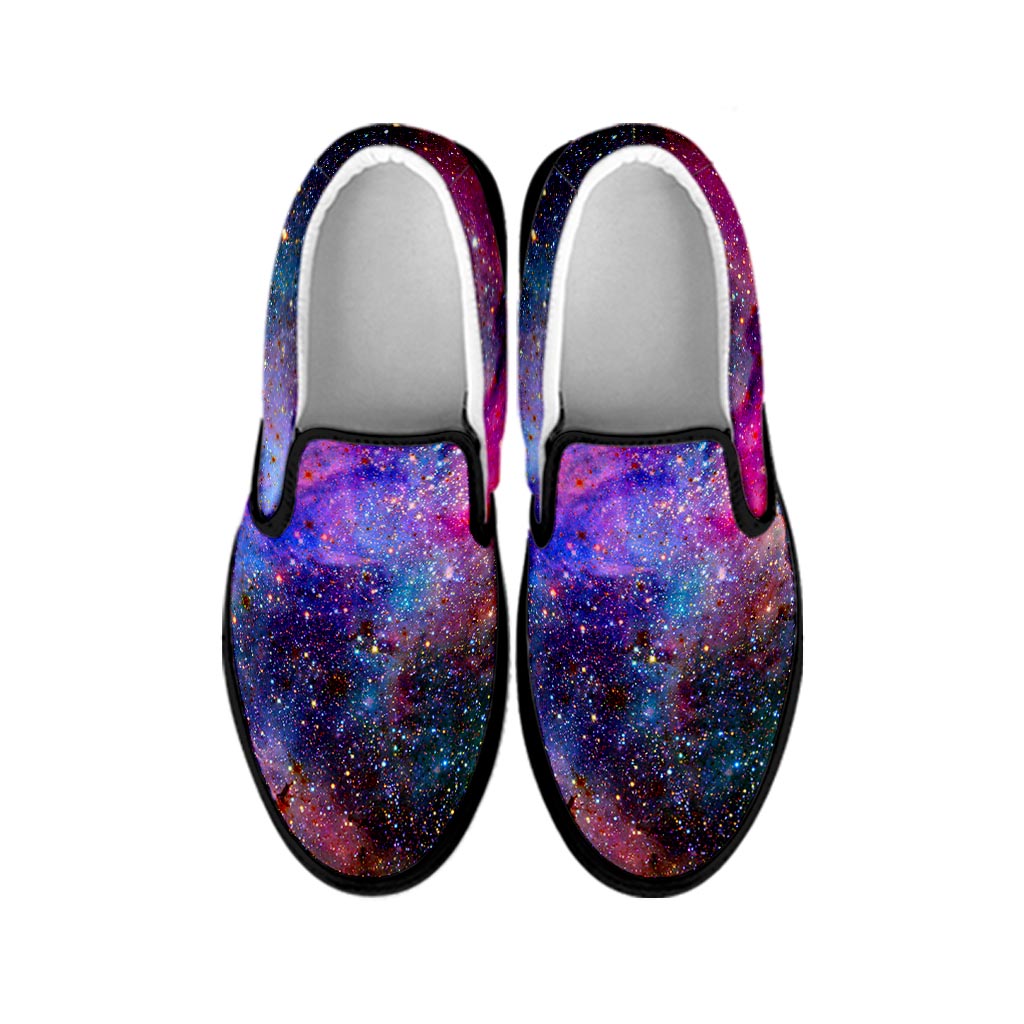 Colorful Nebula Galaxy Space Print Black Slip On Sneakers