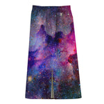 Colorful Nebula Galaxy Space Print Cotton Front Slit Maxi Skirt