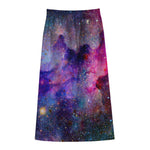 Colorful Nebula Galaxy Space Print Cotton Front Slit Maxi Skirt