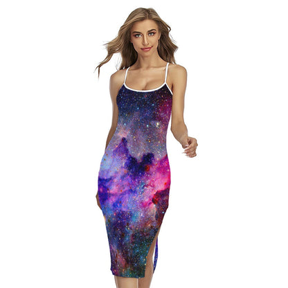 Colorful Nebula Galaxy Space Print Cross Back Cami Dress