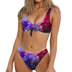 Colorful Nebula Galaxy Space Print Front Bow Tie Bikini