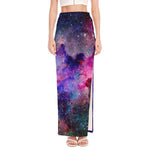 Colorful Nebula Galaxy Space Print High Slit Maxi Skirt