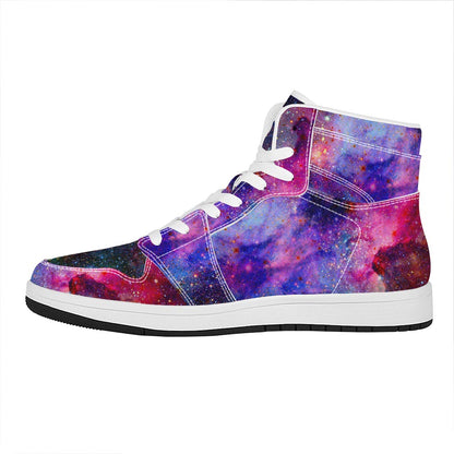 Colorful Nebula Galaxy Space Print High Top Leather Sneakers