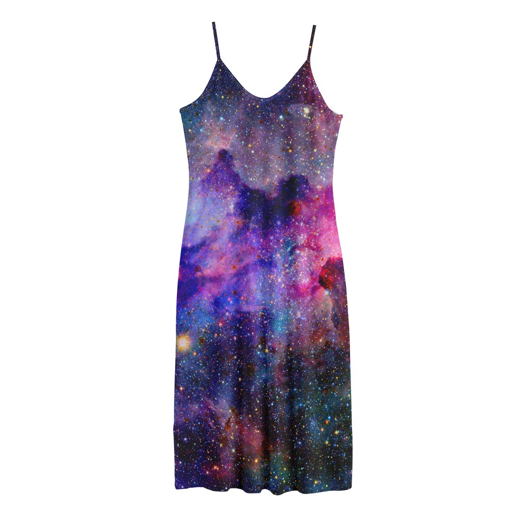 Colorful Nebula Galaxy Space Print Jersey Midi Cami Dress
