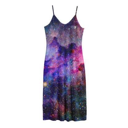 Colorful Nebula Galaxy Space Print Jersey Midi Cami Dress