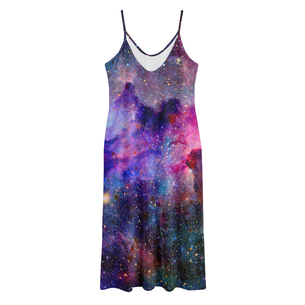 Colorful Nebula Galaxy Space Print Jersey Midi Cami Dress