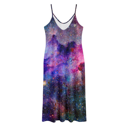 Colorful Nebula Galaxy Space Print Jersey Midi Cami Dress
