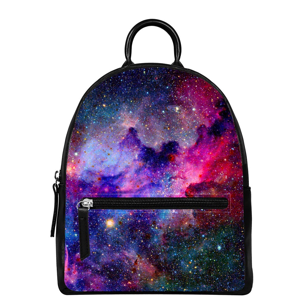 Colorful Nebula Galaxy Space Print Leather Backpack