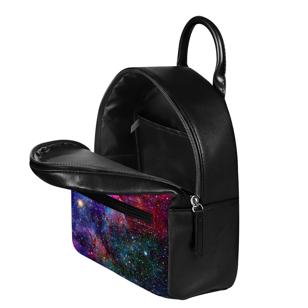 Colorful Nebula Galaxy Space Print Leather Backpack