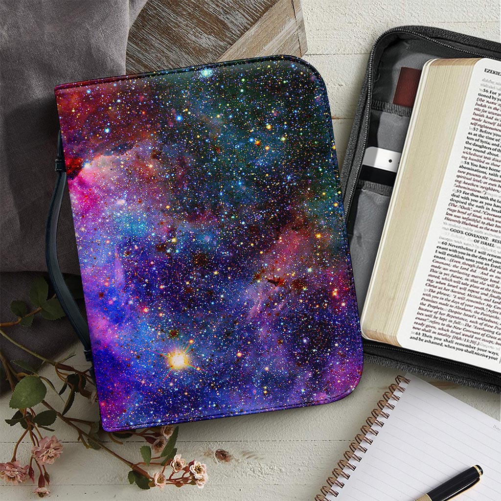 Colorful Nebula Galaxy Space Print Leather Bible Cover