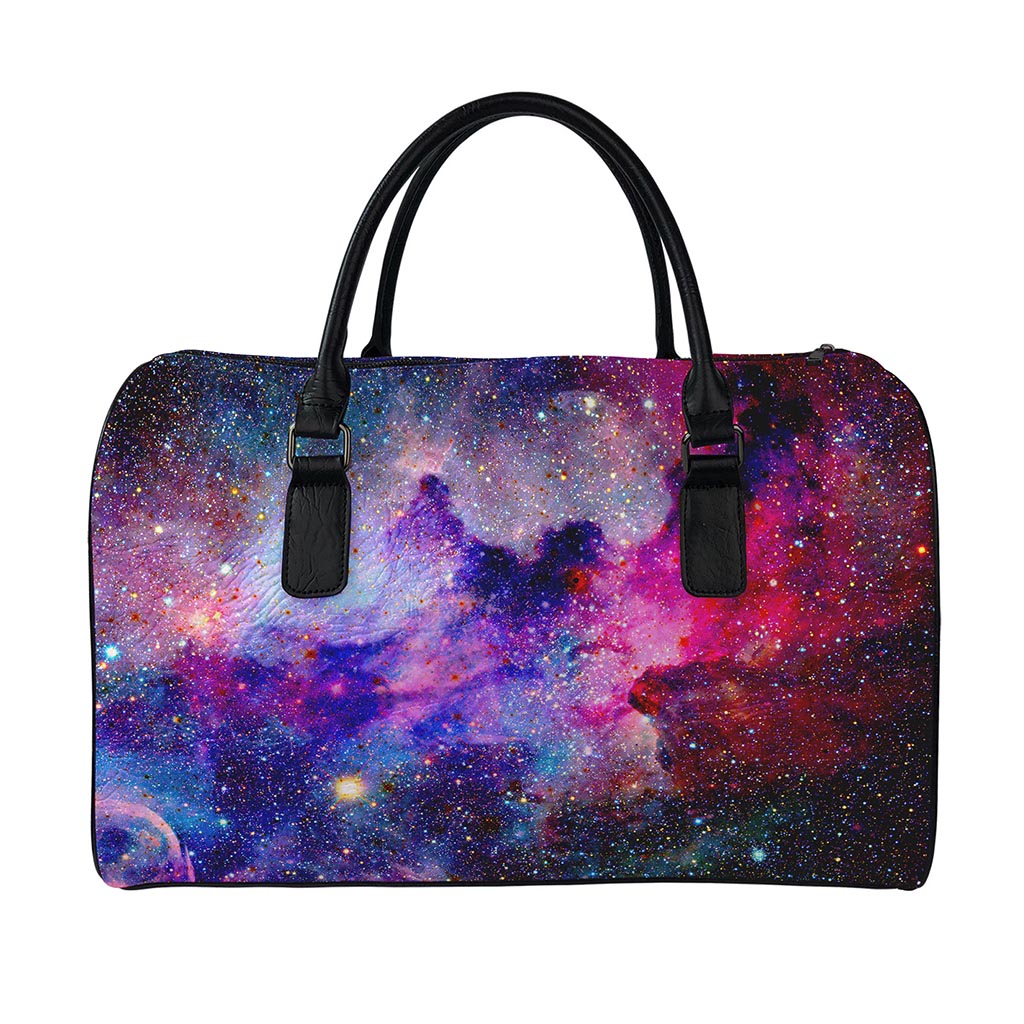 Colorful Nebula Galaxy Space Print Leather Duffle Bag