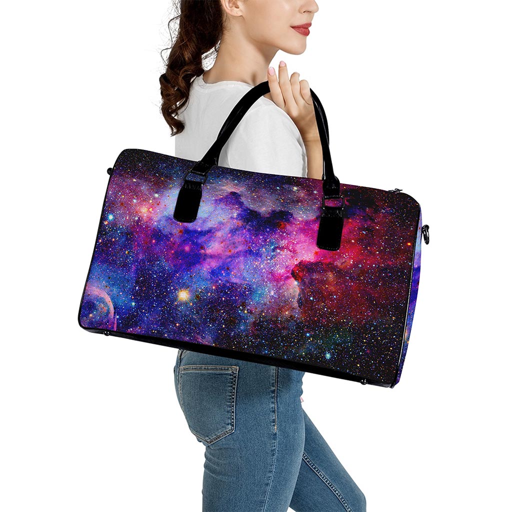 Colorful Nebula Galaxy Space Print Leather Duffle Bag