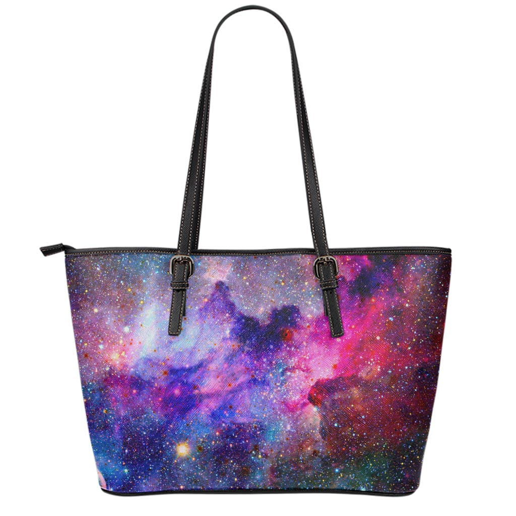 Colorful Nebula Galaxy Space Print Leather Tote Bag