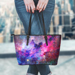 Colorful Nebula Galaxy Space Print Leather Tote Bag