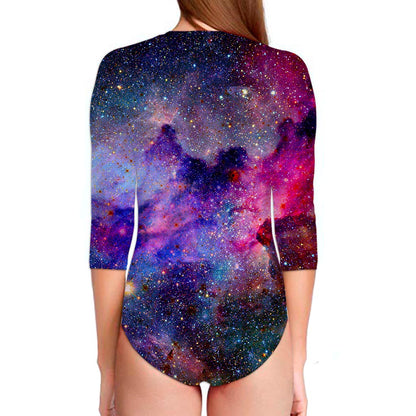 Colorful Nebula Galaxy Space Print Long Sleeve Swimsuit