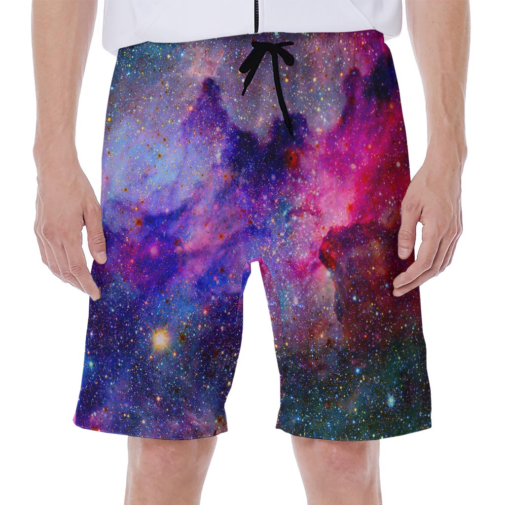 Colorful Nebula Galaxy Space Print Men's Beach Shorts