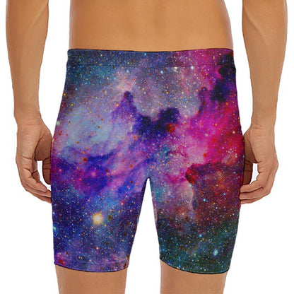 Colorful Nebula Galaxy Space Print Men's Long Boxer Briefs