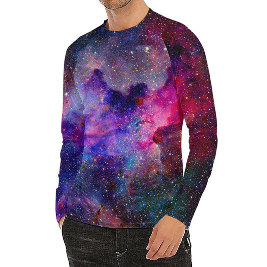 Colorful Nebula Galaxy Space Print Men's Long Sleeve Rash Guard