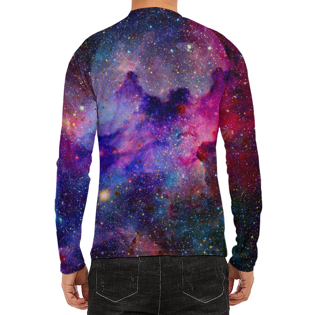 Colorful Nebula Galaxy Space Print Men's Long Sleeve Rash Guard