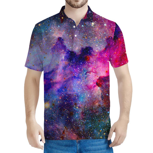 Colorful Nebula Galaxy Space Print Men's Polo Shirt