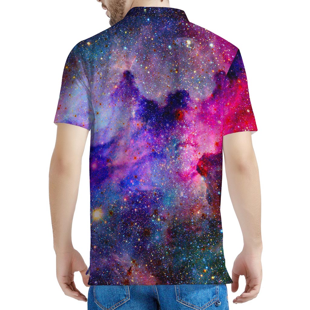 Colorful Nebula Galaxy Space Print Men's Polo Shirt