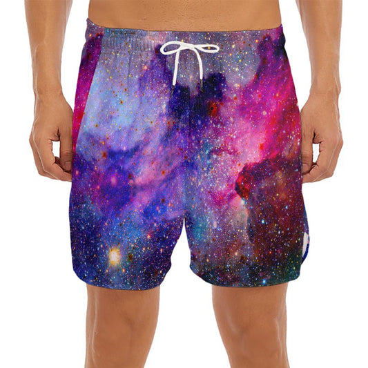 Colorful Nebula Galaxy Space Print Men's Split Running Shorts