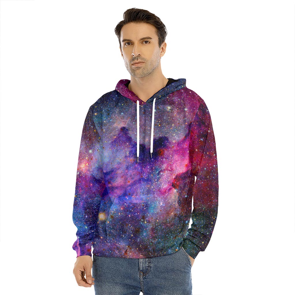 Colorful Nebula Galaxy Space Print Men's Velvet Pullover Hoodie