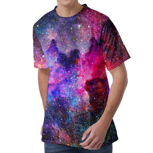Colorful Nebula Galaxy Space Print Men's Velvet T-Shirt
