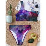 Colorful Nebula Galaxy Space Print One Shoulder Bikini Top