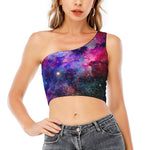 Colorful Nebula Galaxy Space Print One Shoulder Crop Top