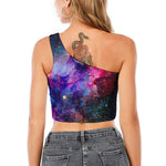 Colorful Nebula Galaxy Space Print One Shoulder Crop Top