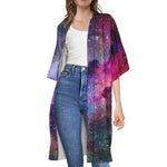 Colorful Nebula Galaxy Space Print Open Front Beach Cover Up